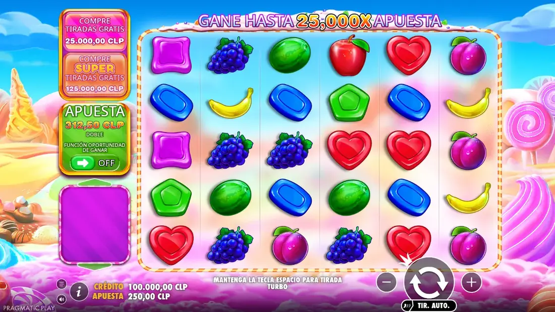 Cuadrícula del juego base de Sweet Bonanza 1000 en modo demo