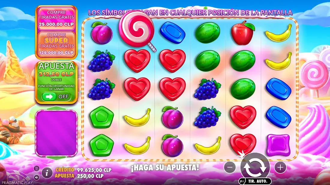 Símbolos cayendo en un giro de Sweet Bonanza 1000